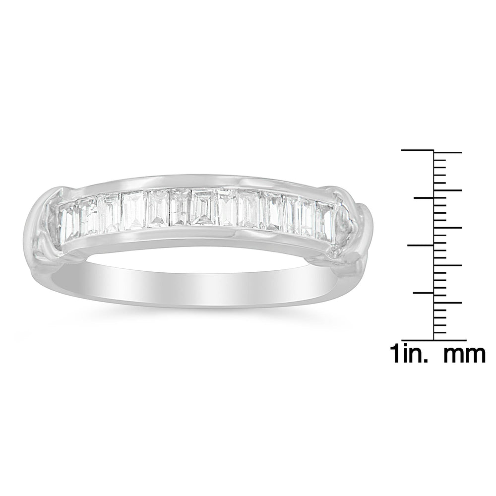 .925 Sterling Silver 1/2 Cttw Baguette Cut Diamond Channel Set X-Station Wedding Ring (H-I Color, I1-I2 Clarity)