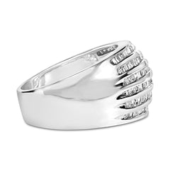 Silver 1.0 Cttw Channel Set Baguette Diamond 6-Row Domed Cocktail Ring