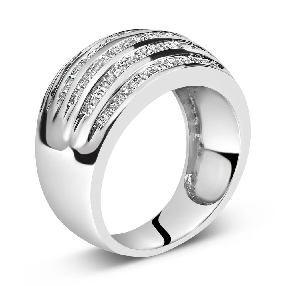 .925 Sterling Silver 1.0 Cttw Baguette-Cut Diamond 6-Row Channel Set Domed Tapered Cocktail Fashion Ring (H-I Color, I2-I3 Clarity)