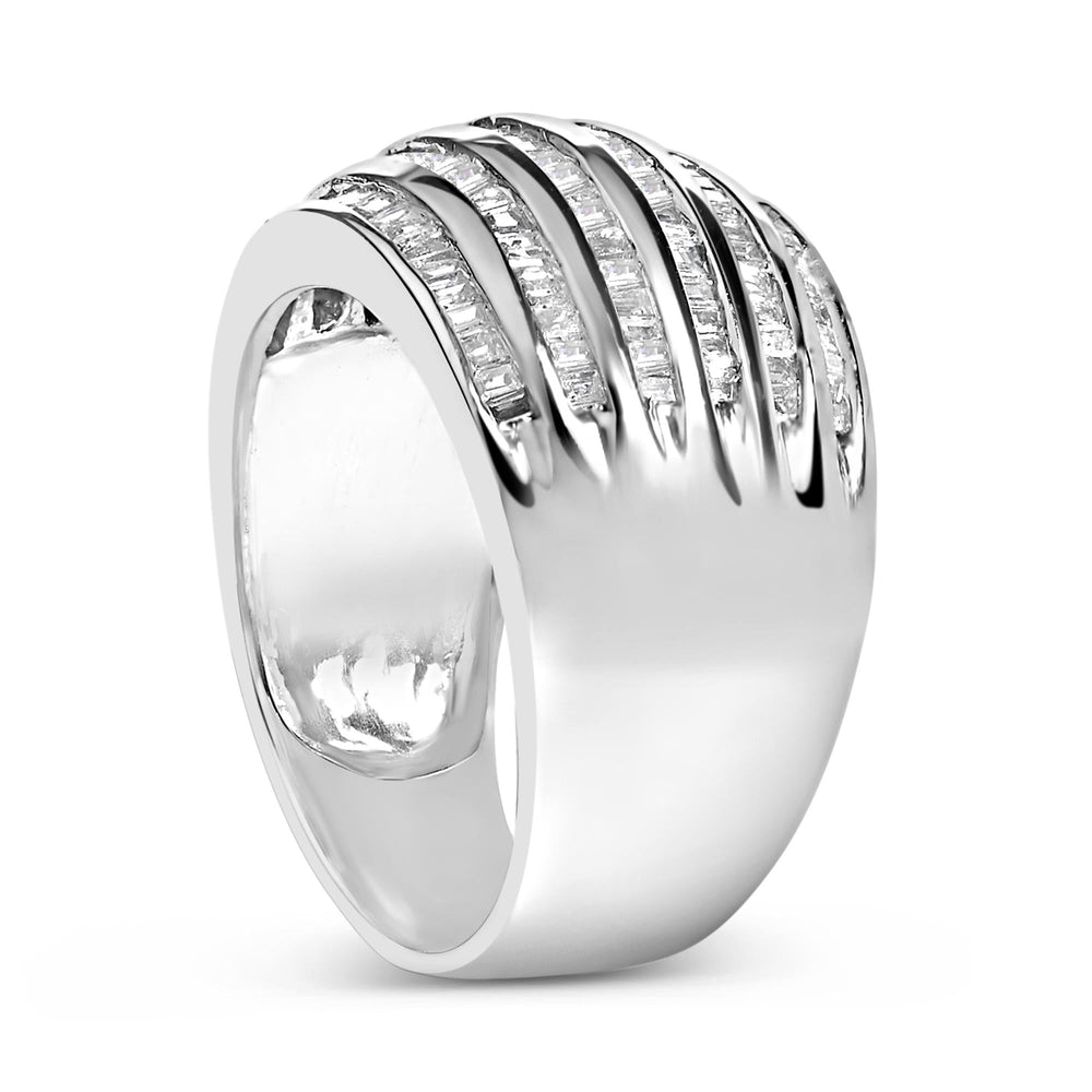 .925 Sterling Silver 1.0 Cttw Baguette-Cut Diamond 6-Row Channel Set Domed Tapered Cocktail Fashion Ring (H-I Color, I2-I3 Clarity)