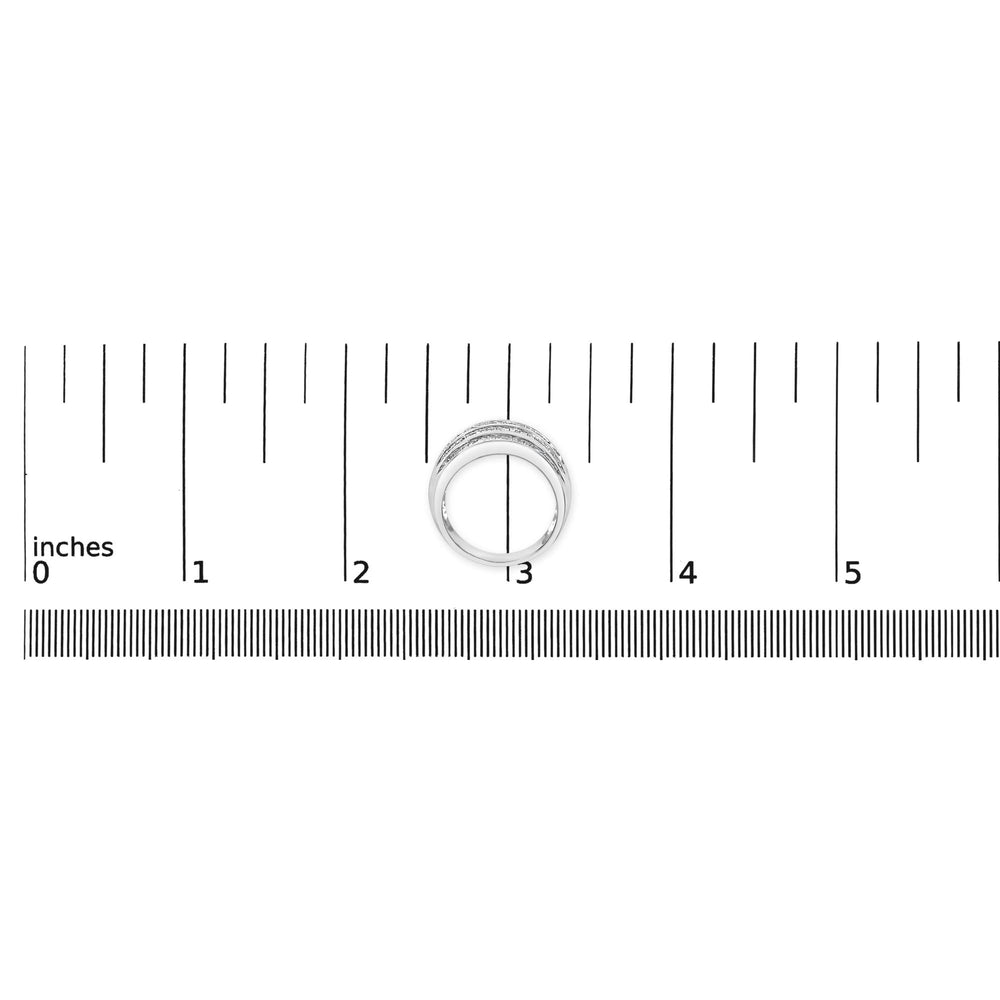 Silver 1.0 Cttw Channel Set Baguette Diamond 6-Row Domed Cocktail Ring