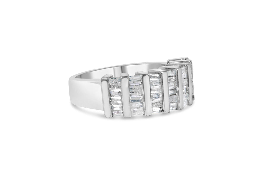 .925 Sterling Silver 1.0 Cttw Baguette Cut Diamond Vertical Channel Fluted Multi-Row Unisex Fashion Wedding Ring (H-I Color, I1-I2 Clarity)