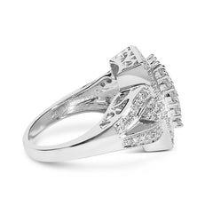 10K White Gold 1.0 Cttw Diamond Rectangular Cushion Shaped Cluster Halo Flared Band Cocktail Fashion Ring (H-I Color, SI2-I1 Clarity)