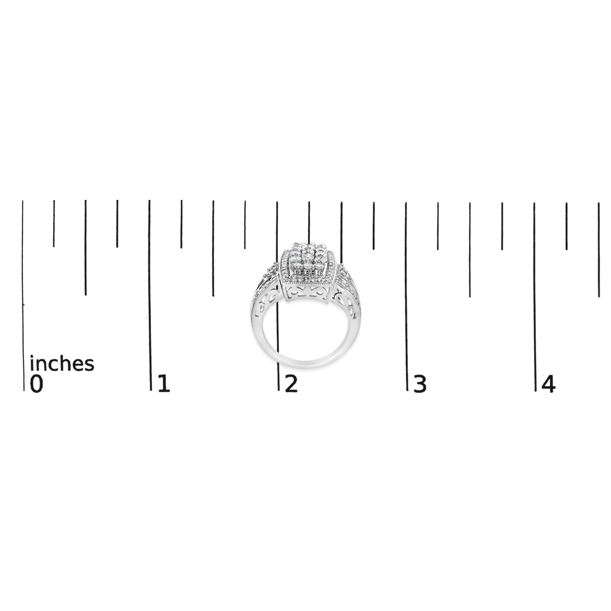 10K White Gold 1.0 Cttw Diamond Rectangular Cushion Shaped Cluster Halo Flared Band Cocktail Fashion Ring (H-I Color, SI2-I1 Clarity)