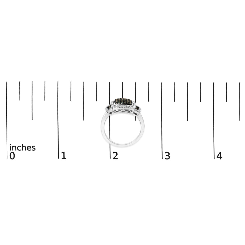 Black Rhodium Plated .925 Sterling Silver 1/2 Cttw White & Blue Diamond Square Halo Cocktail Ring (Fancy Blue & H-I Color, I2-I3 Clarity)