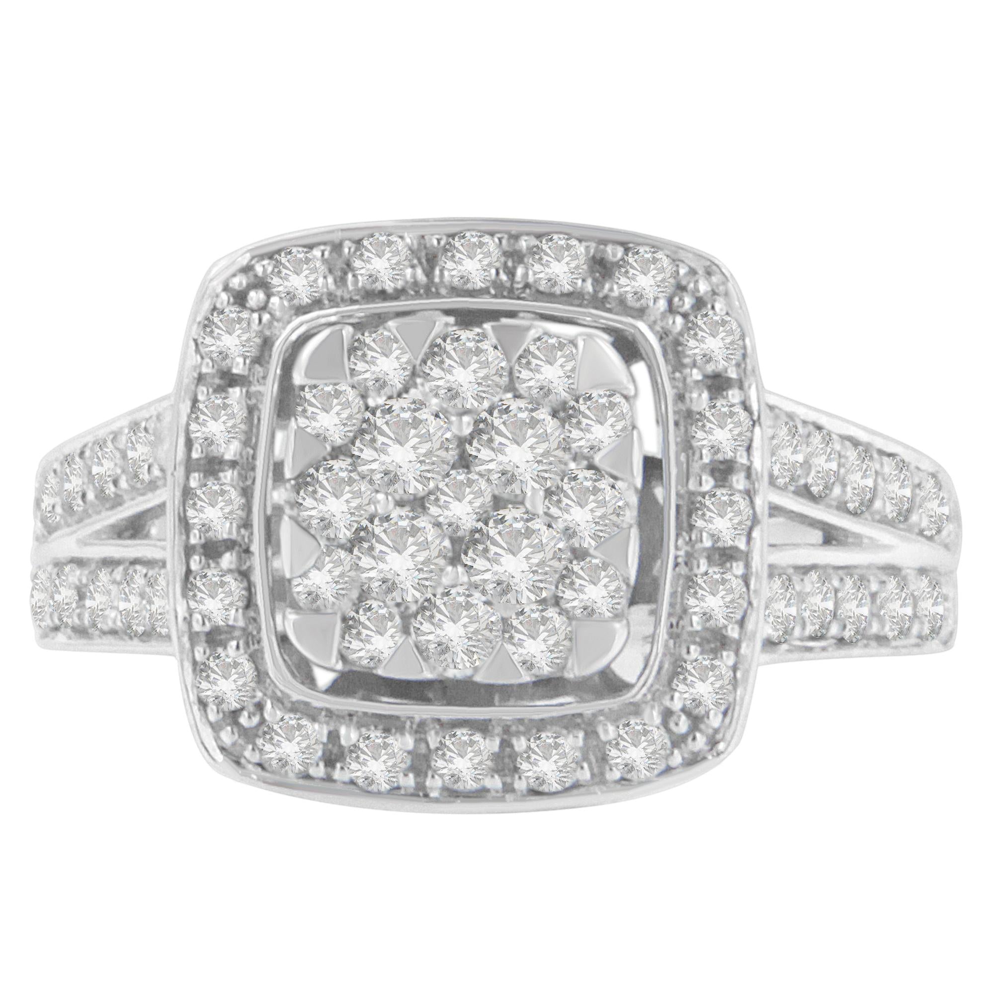 10K White Gold Diamond Cluster Ring (1 Cttw, H-I Color, SI2-I1 Clarity)