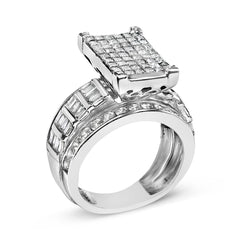 14K White Gold 2.0 Cttw Mixed-Cut Diamond Rectangle Invisible-Set Composite Cluster Ring with Bar- and Channel-Set Band (H-I Color, SI2-I1 Clarity)