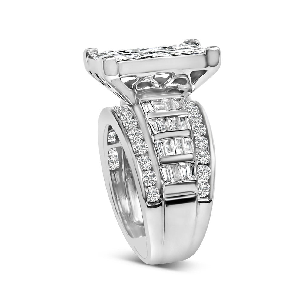 14K White Gold 2.0 Cttw Mixed-Cut Diamond Rectangle Invisible-Set Composite Cluster Ring with Bar- and Channel-Set Band (H-I Color, SI2-I1 Clarity)
