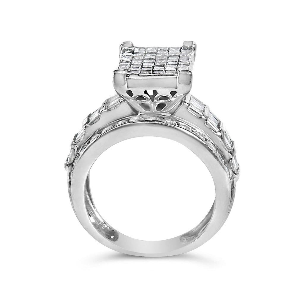 14K White Gold 2.0 Cttw Mixed-Cut Diamond Rectangle Invisible-Set Composite Cluster Ring with Bar- and Channel-Set Band (H-I Color, SI2-I1 Clarity)