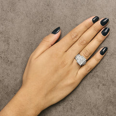 14K White Gold 2.0 Cttw Mixed-Cut Diamond Rectangle Invisible-Set Composite Cluster Ring with Bar- and Channel-Set Band (H-I Color, SI2-I1 Clarity)