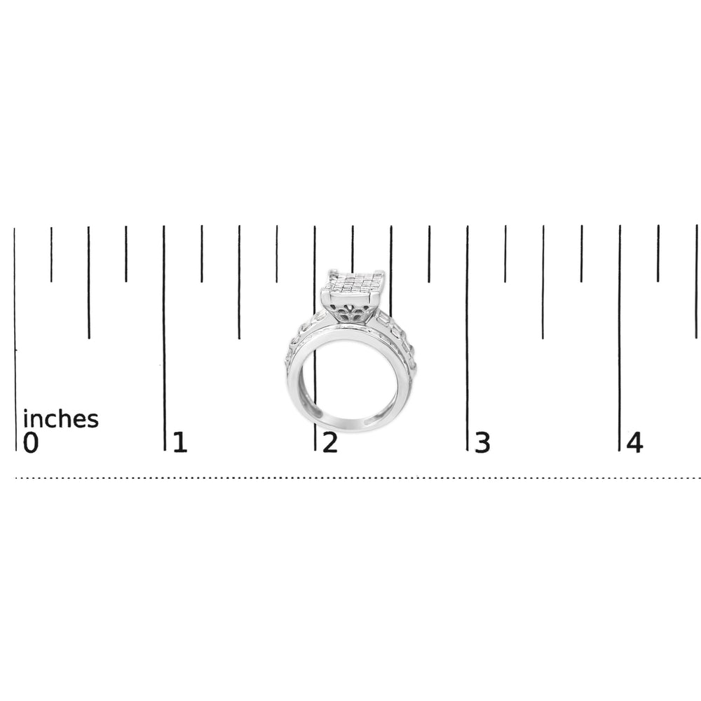 14K White Gold 2.0 Cttw Mixed-Cut Diamond Rectangle Invisible-Set Composite Cluster Ring with Bar- and Channel-Set Band (H-I Color, SI2-I1 Clarity)