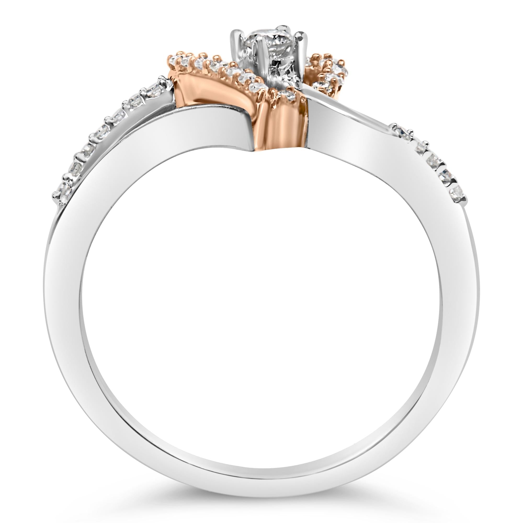 10K Rose Gold Plated .925 Sterling Silver 1/5 Cttw Diamond Two Tone Open Heart Promise or Fashion Ring (I-J Color, I2-I3 Clarity)