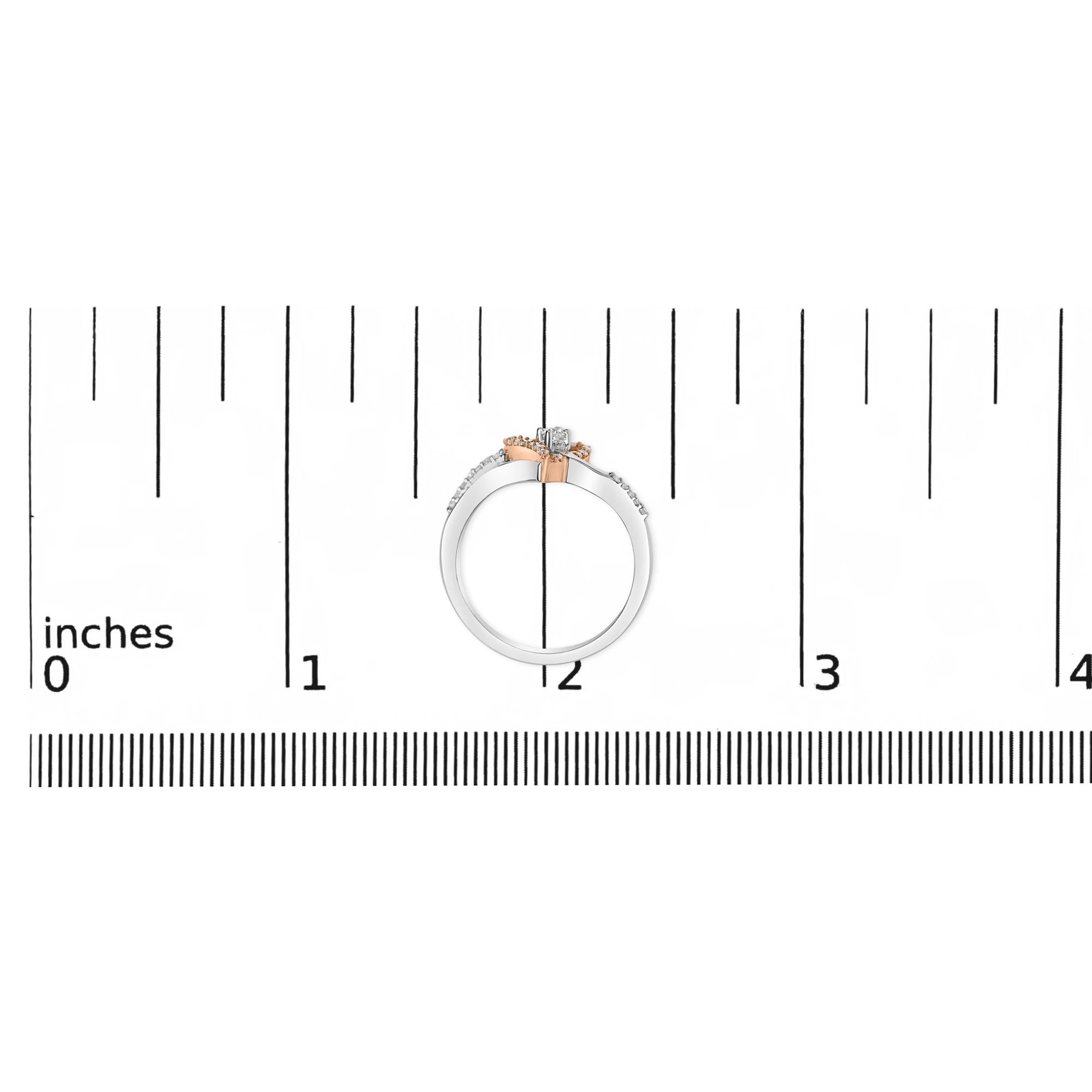 10K Rose Gold Plated .925 Sterling Silver 1/5 Cttw Diamond Two Tone Open Heart Promise or Fashion Ring (I-J Color, I2-I3 Clarity)