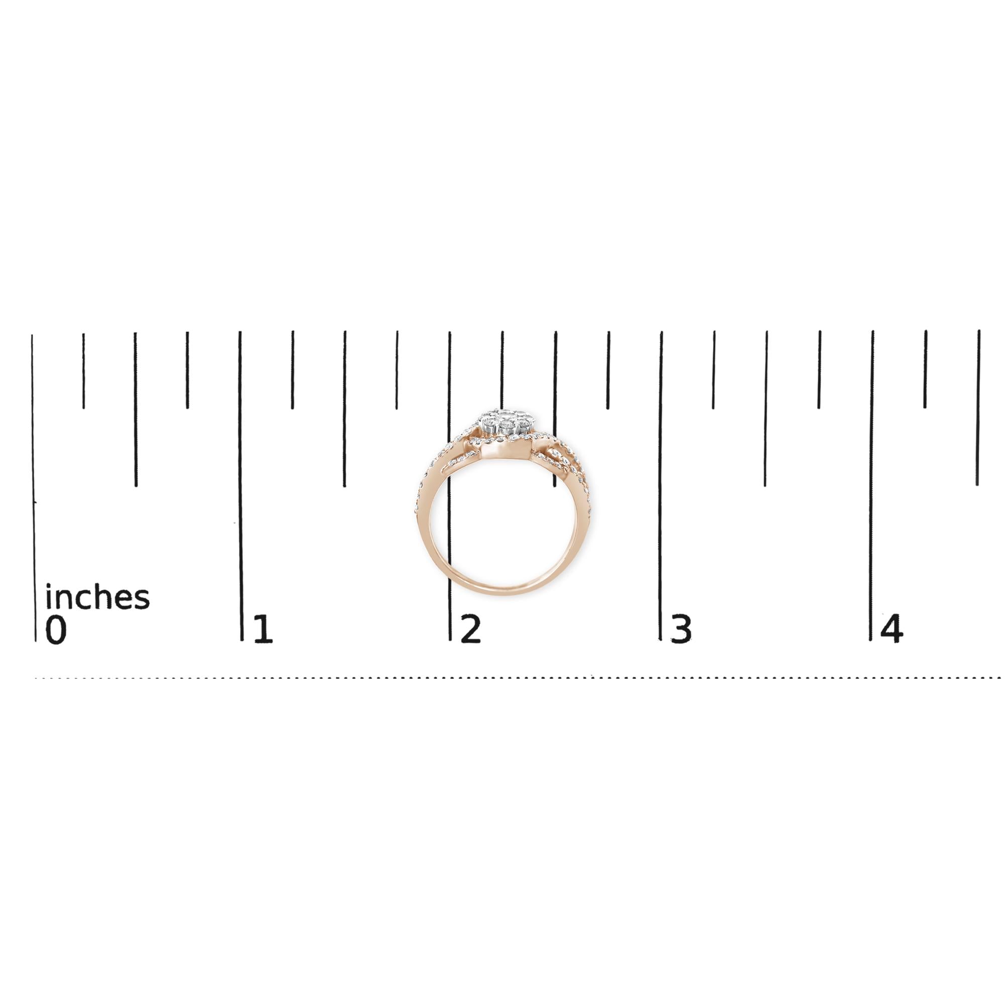 10K Rose Gold 3/4 Cttw Diamond Floral Cluster Head and Twisted Shank Cocktail  Ring (H-I Color, SI1-SI2 Clarity)-