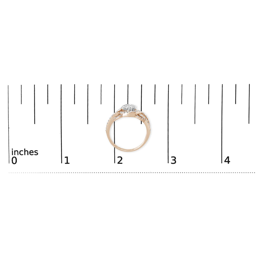 10K Rose Gold 3/4 Cttw Diamond Floral Cluster Head and Twisted Shank Cocktail  Ring (H-I Color, SI1-SI2 Clarity)-