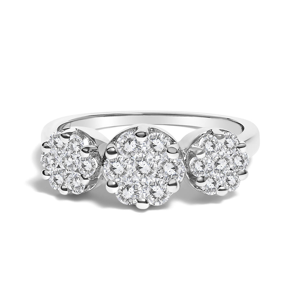14K White Gold 1-1/4 Cttw Brilliant Cut Diamond Three Round Floral Clusters Engagement or Fashion Ring (H-I Color, SI2-I1 Clarity)