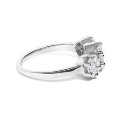 14K White Gold 1-1/4 Cttw Brilliant Cut Diamond Three Round Floral Clusters Engagement or Fashion Ring (H-I Color, SI2-I1 Clarity)