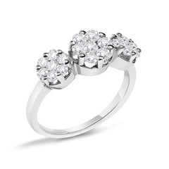 14K White Gold 1-1/4 Cttw Brilliant Cut Diamond Three Round Floral Clusters Engagement or Fashion Ring (H-I Color, SI2-I1 Clarity)