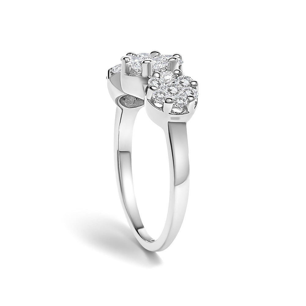 14K White Gold 1-1/4 Cttw Brilliant Cut Diamond Three Round Floral Clusters Engagement or Fashion Ring (H-I Color, SI2-I1 Clarity)