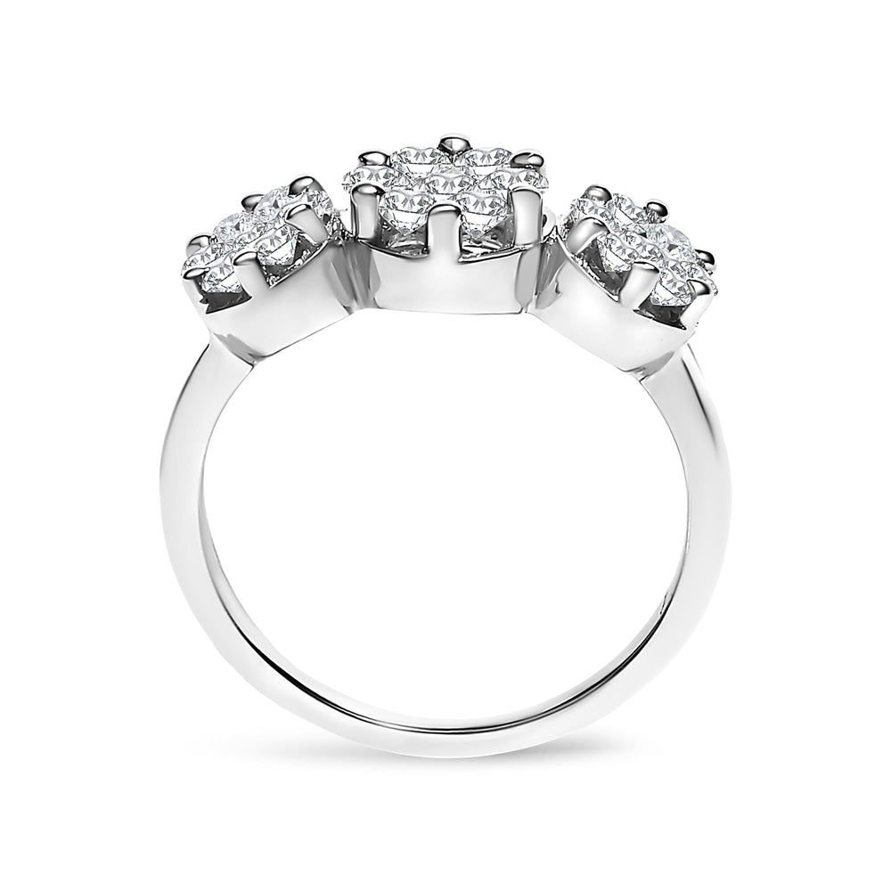 14K White Gold 1-1/4 Cttw Brilliant Cut Diamond Three Round Floral Clusters Engagement or Fashion Ring (H-I Color, SI2-I1 Clarity)