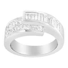 14K White Gold 2.0 Cttw Channel-Set Princess and Baguette-Cut Diamond Bypass Ring Band (G-H Color, SI1-SI2 Clarity)