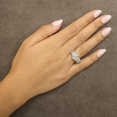 10K Yellow Gold 1.0 Cttw Baguette and Round Diamond Multi-Row Wave Bypass Ring (I-J Color, I1-I2 Clarity)