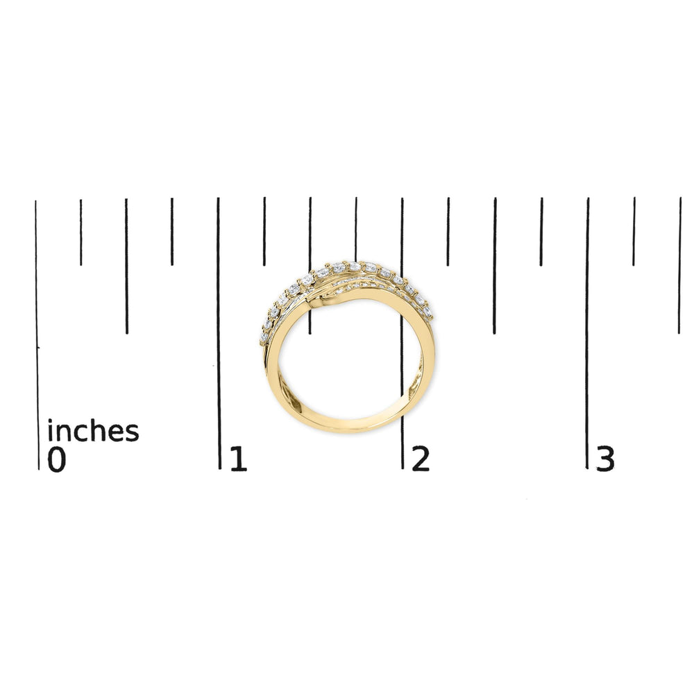 10K Yellow Gold 1.0 Cttw Baguette and Round Diamond Multi-Row Wave Bypass Ring (I-J Color, I1-I2 Clarity)