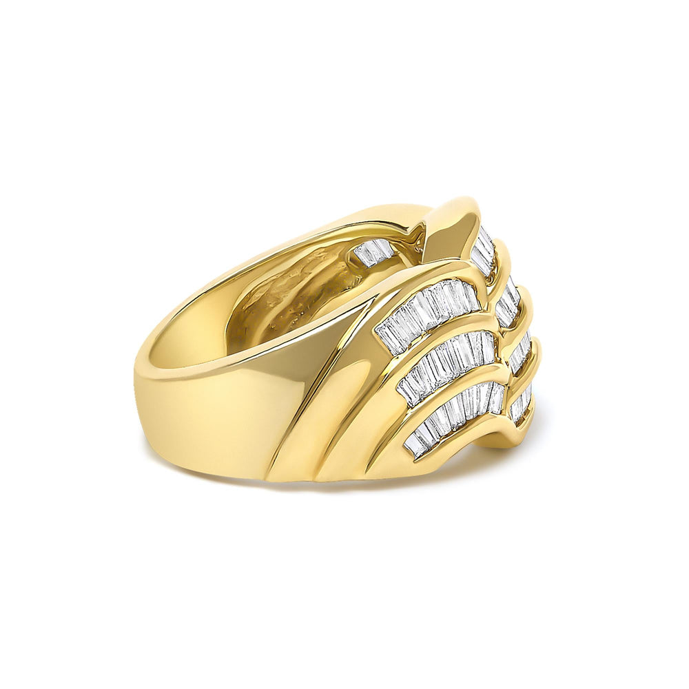 14K Yellow Gold 1-1/3 Cttw Baguette Diamond Wave Design Band Ring
