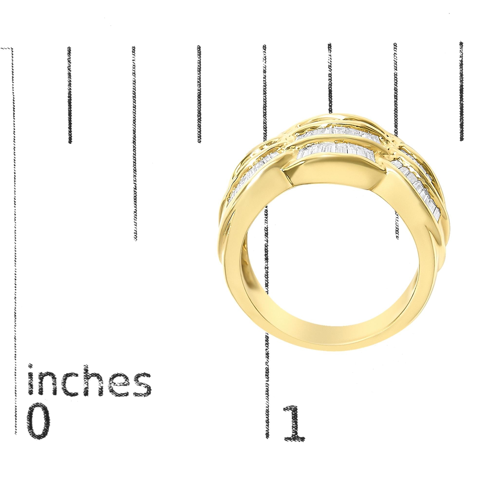 14K Yellow Gold 1-1/3 Cttw Baguette Diamond Wave Design Band Ring