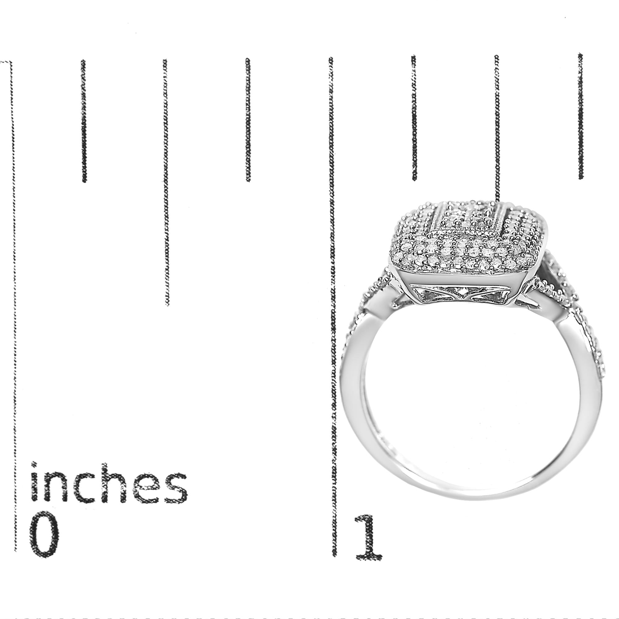 .925 Sterling Silver 1/2 Cttw Round-Cut Diamond Cluster Cushion Ring (I-J , I1-I2)