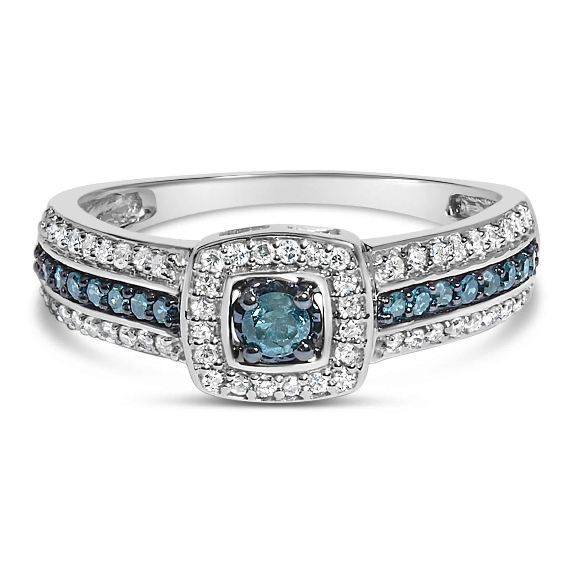 .925 Sterling Silver Treated Blue Miracle-Set Diamond Engagement Ring (1/2 Cttw, J-K Color, I1-I2 Clarity)