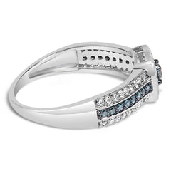 .925 Sterling Silver Treated Blue Miracle-Set Diamond Engagement Ring (1/2 Cttw, J-K Color, I1-I2 Clarity)