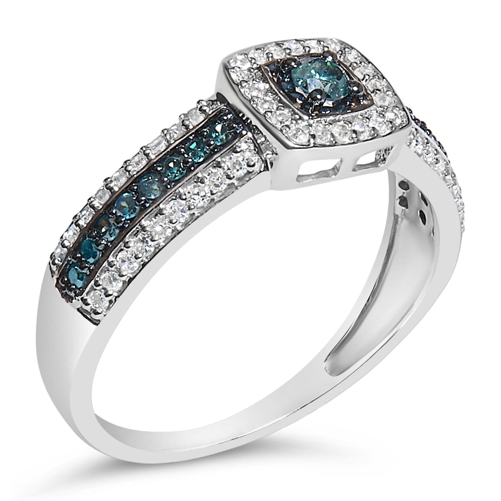 .925 Sterling Silver Treated Blue Miracle-Set Diamond Engagement Ring (1/2 Cttw, J-K Color, I1-I2 Clarity)