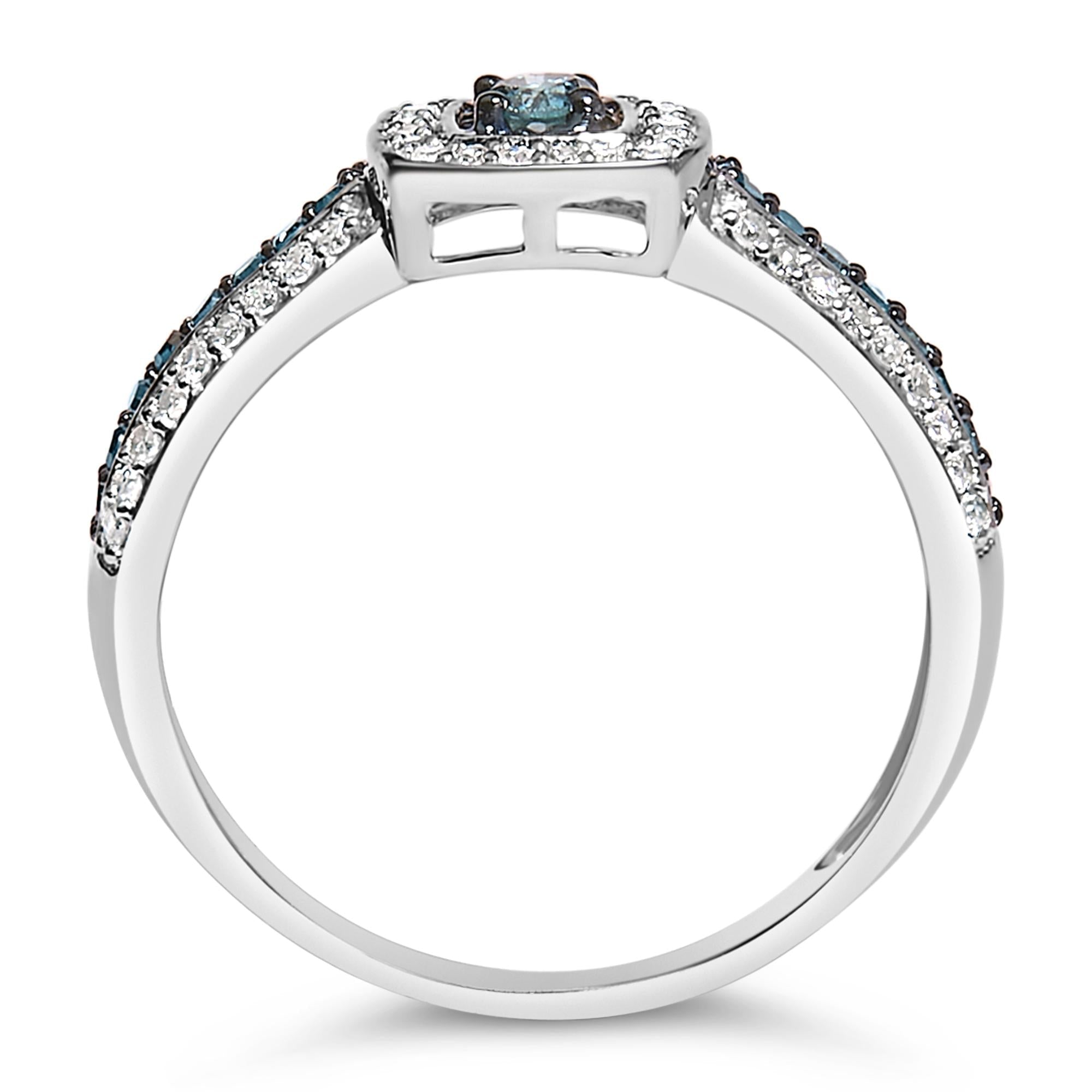 .925 Sterling Silver Treated Blue Miracle-Set Diamond Engagement Ring (1/2 Cttw, J-K Color, I1-I2 Clarity)