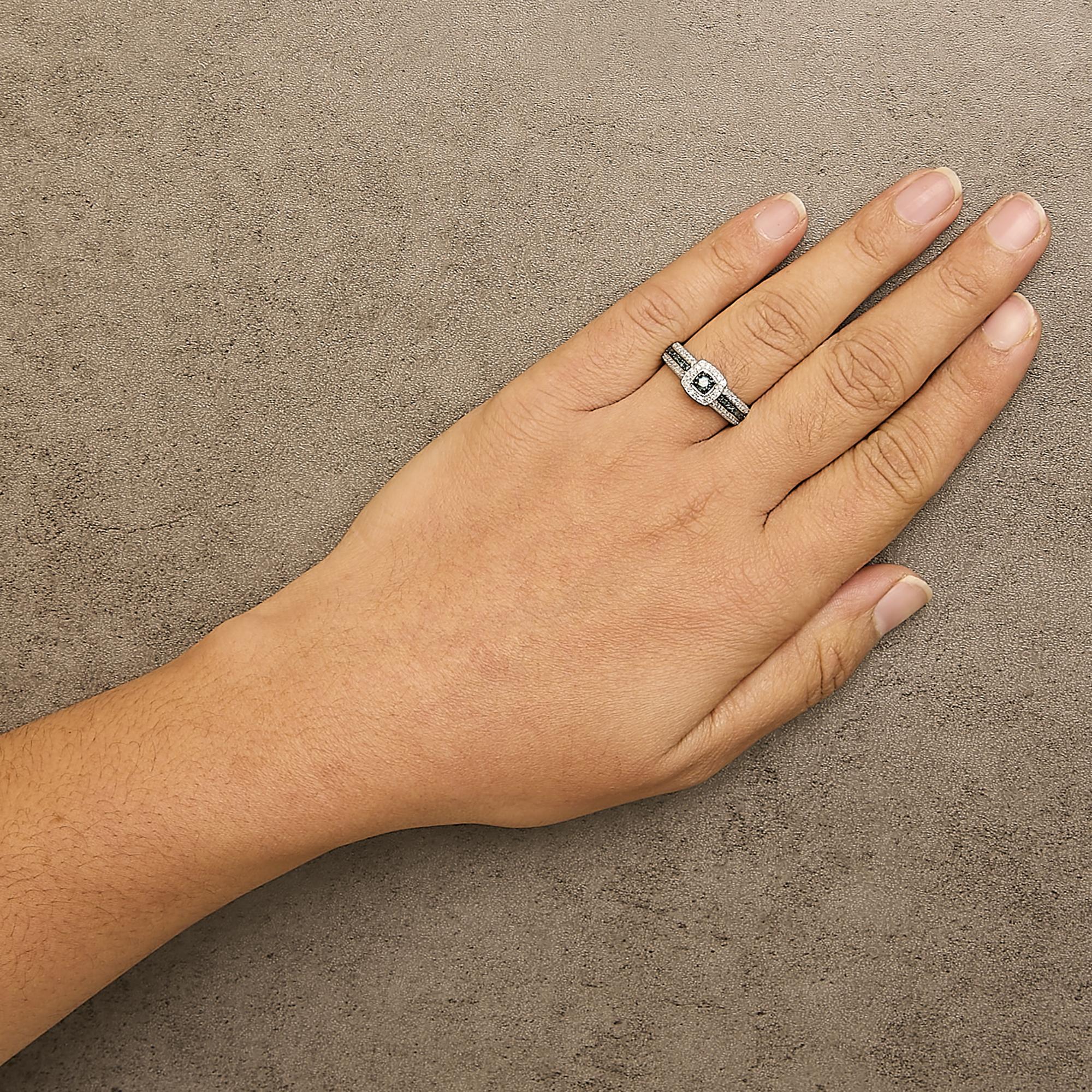 .925 Sterling Silver Treated Blue Miracle-Set Diamond Engagement Ring (1/2 Cttw, J-K Color, I1-I2 Clarity)