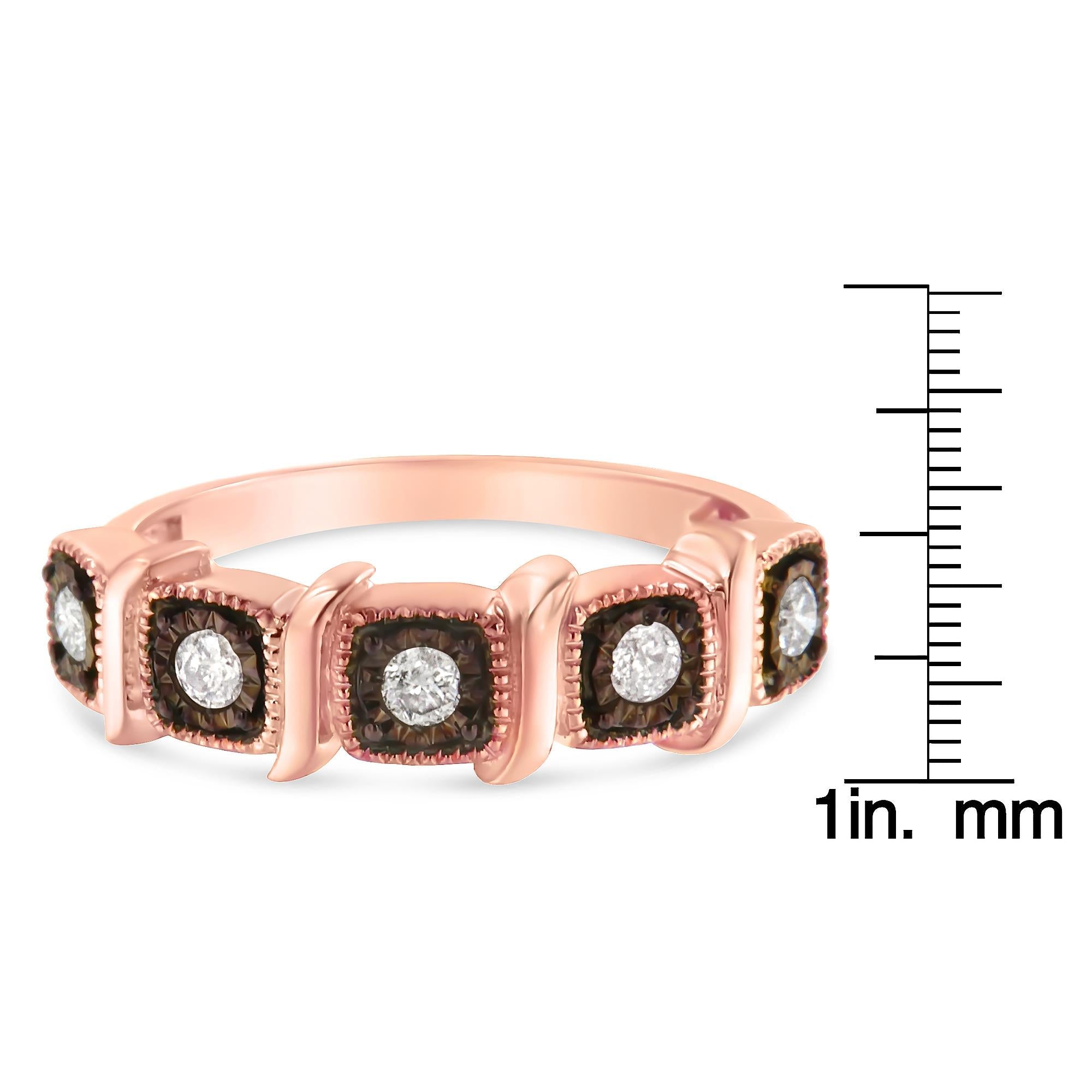 10K Rose Gold Flashed .925 Sterling Silver Miracle-Set 1/4 Cttw Diamond 5-Stone Band Ring  (J-K Color, I1-I2 Clarity)