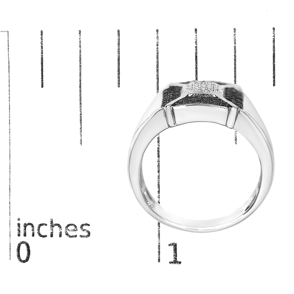 .925 Sterling Silver 3/8 Cttw Composite Enhanced Black and White Diamond Men's Band Ring (H-I, I2-I3)