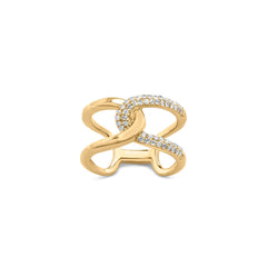 18K Yellow Gold Plated .925 Sterling Silver Pave Set 1/4 Cttw Diamond Open Crossover Band Ring (H-I Color, I1-I2 Clarity)