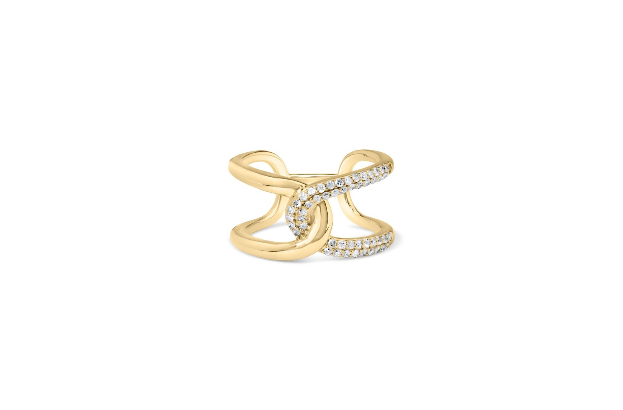 18K Yellow Gold Plated .925 Sterling Silver Pave Set 1/4 Cttw Diamond Open Crossover Band Ring (H-I Color, I1-I2 Clarity)