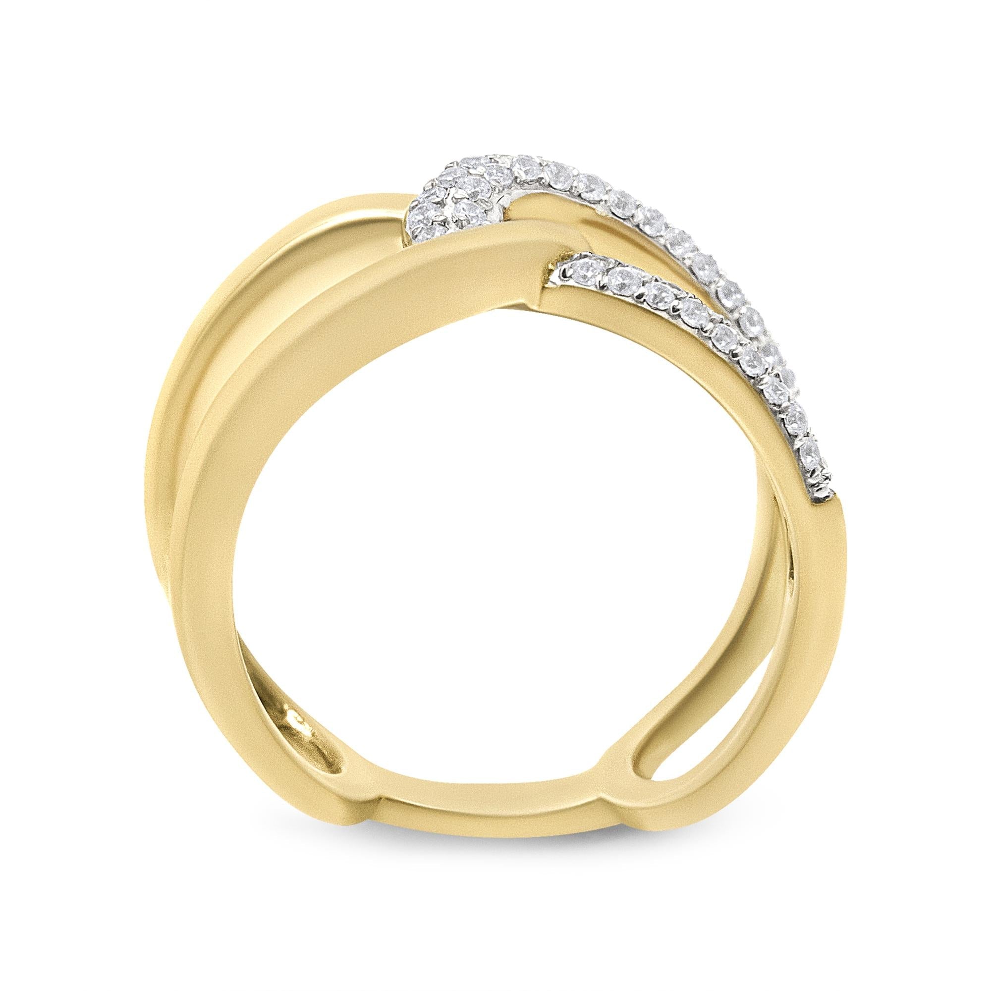 18K Yellow Gold Plated .925 Sterling Silver Pave Set 1/4 Cttw Diamond Open Crossover Band Ring (H-I Color, I1-I2 Clarity)