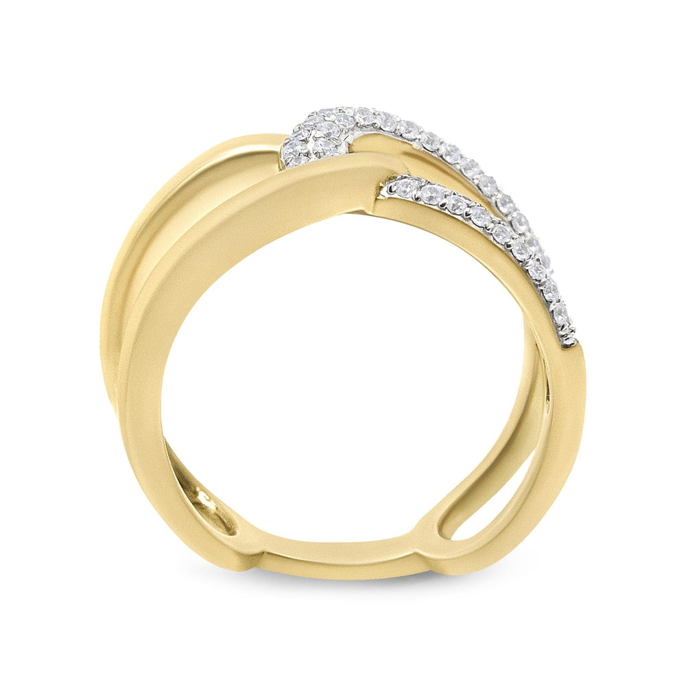 18K Yellow Gold Plated .925 Sterling Silver Pave Set 1/4 Cttw Diamond Open Crossover Band Ring (H-I Color, I1-I2 Clarity)