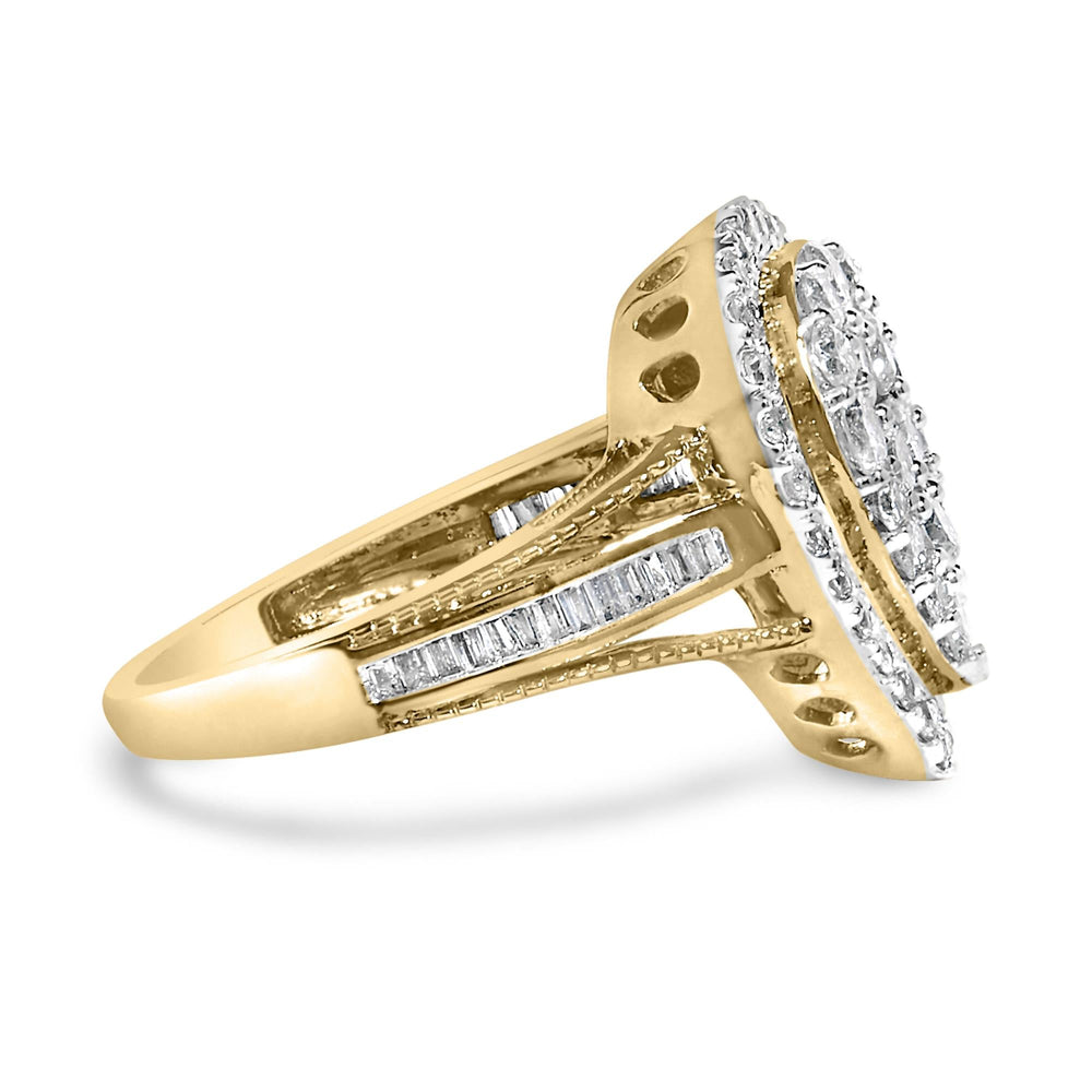 10K Yellow Gold Plated .925 Sterling Silver 1 1/2 Cttw Round-Cut Diamond Cocktail Ring (I-J Color, I1-I2 Clarity)