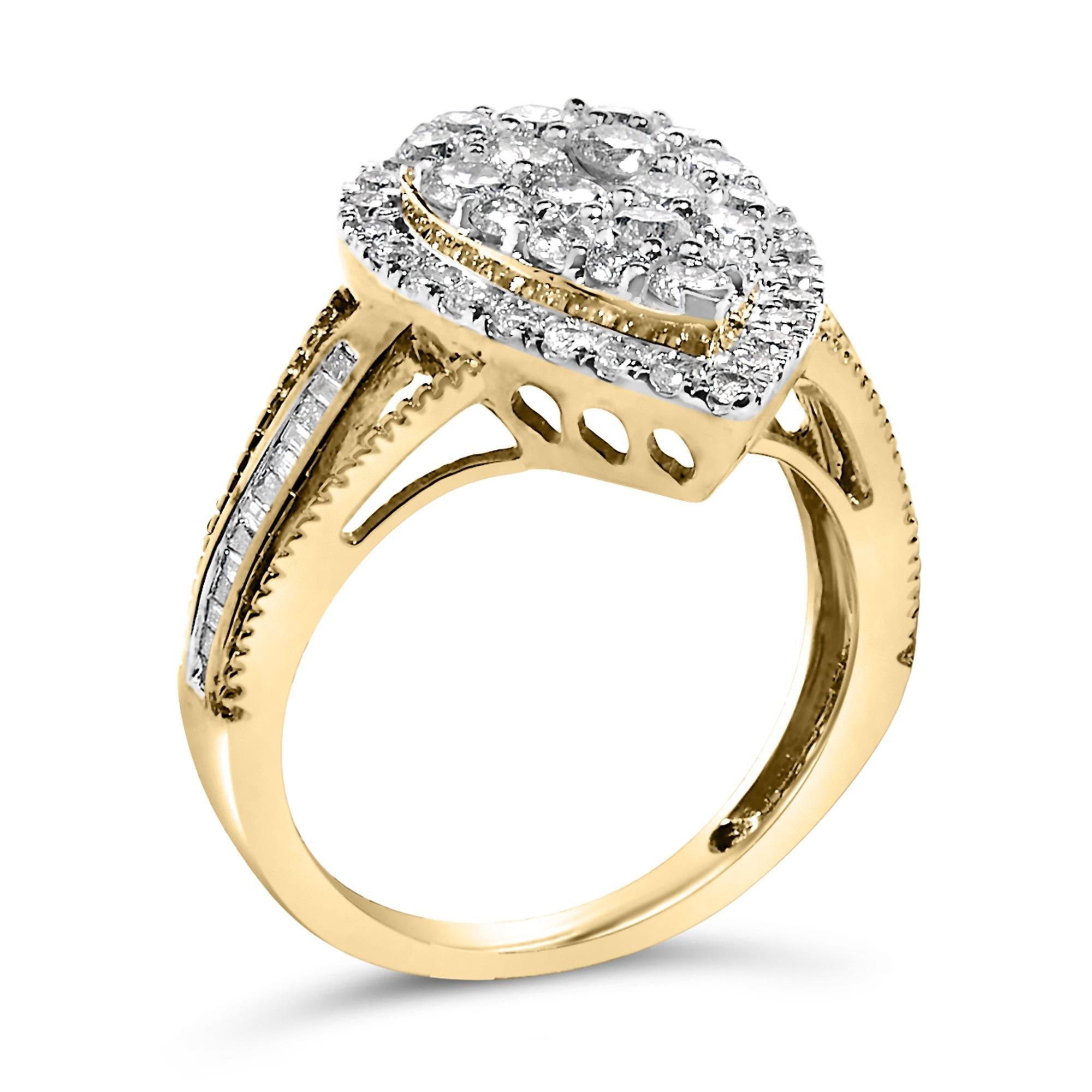 10K Yellow Gold Plated .925 Sterling Silver 1 1/2 Cttw Round-Cut Diamond Cocktail Ring (I-J Color, I1-I2 Clarity)