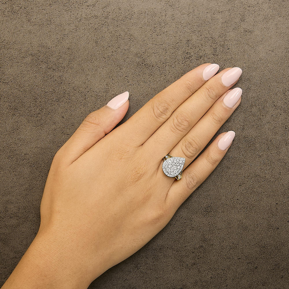 10K Yellow Gold Plated .925 Sterling Silver 1 1/2 Cttw Round-Cut Diamond Cocktail Ring (I-J Color, I1-I2 Clarity)