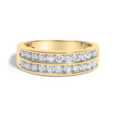 10K Yellow Gold Two-Row Diamond Band Ring (1 Cttw, J-K Color, I1-I2 Clarity)