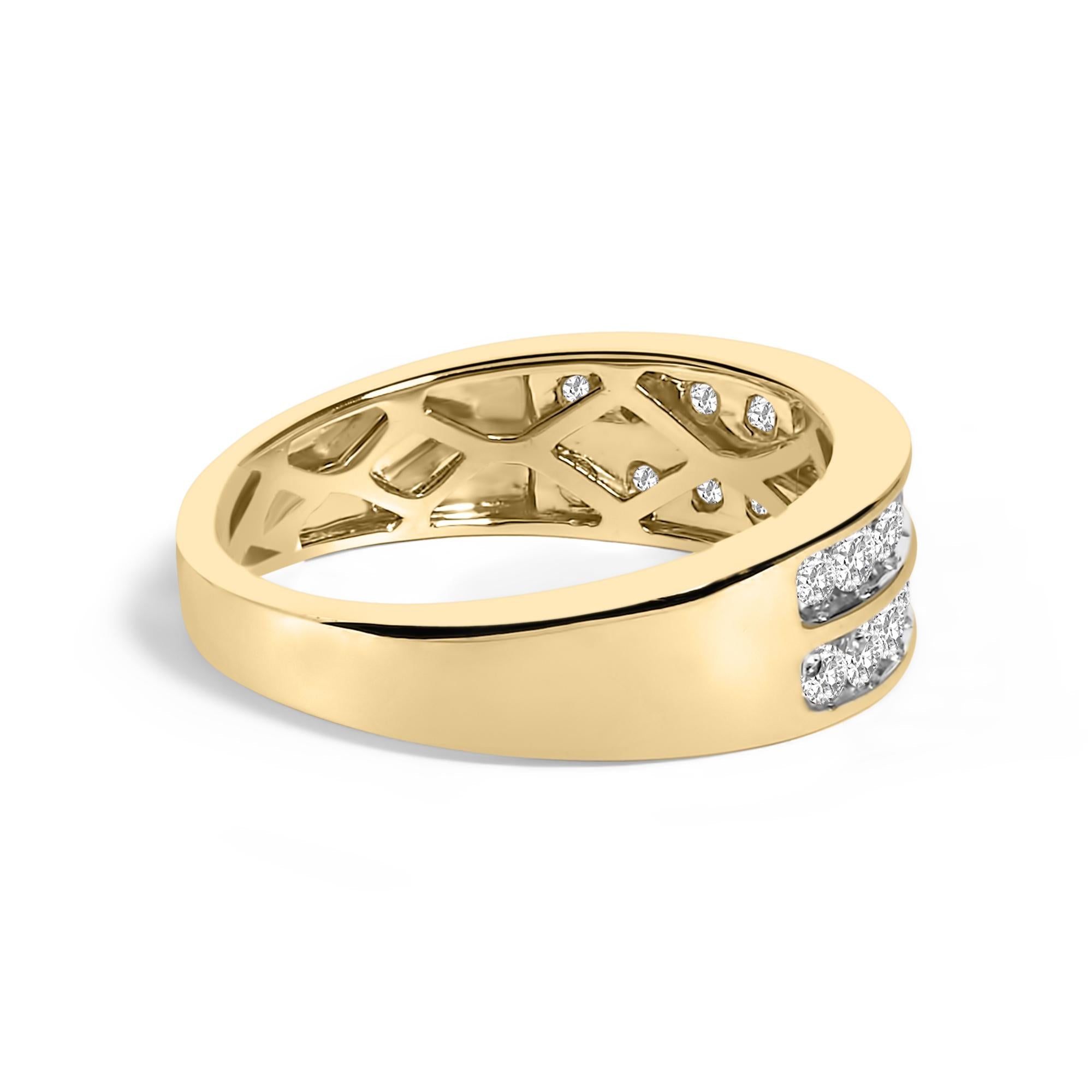 10K Yellow Gold Two-Row Diamond Band Ring (1 Cttw, J-K Color, I1-I2 Clarity)