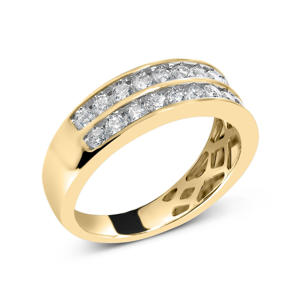 10K Yellow Gold Two-Row Diamond Band Ring (1 Cttw, J-K Color, I1-I2 Clarity)