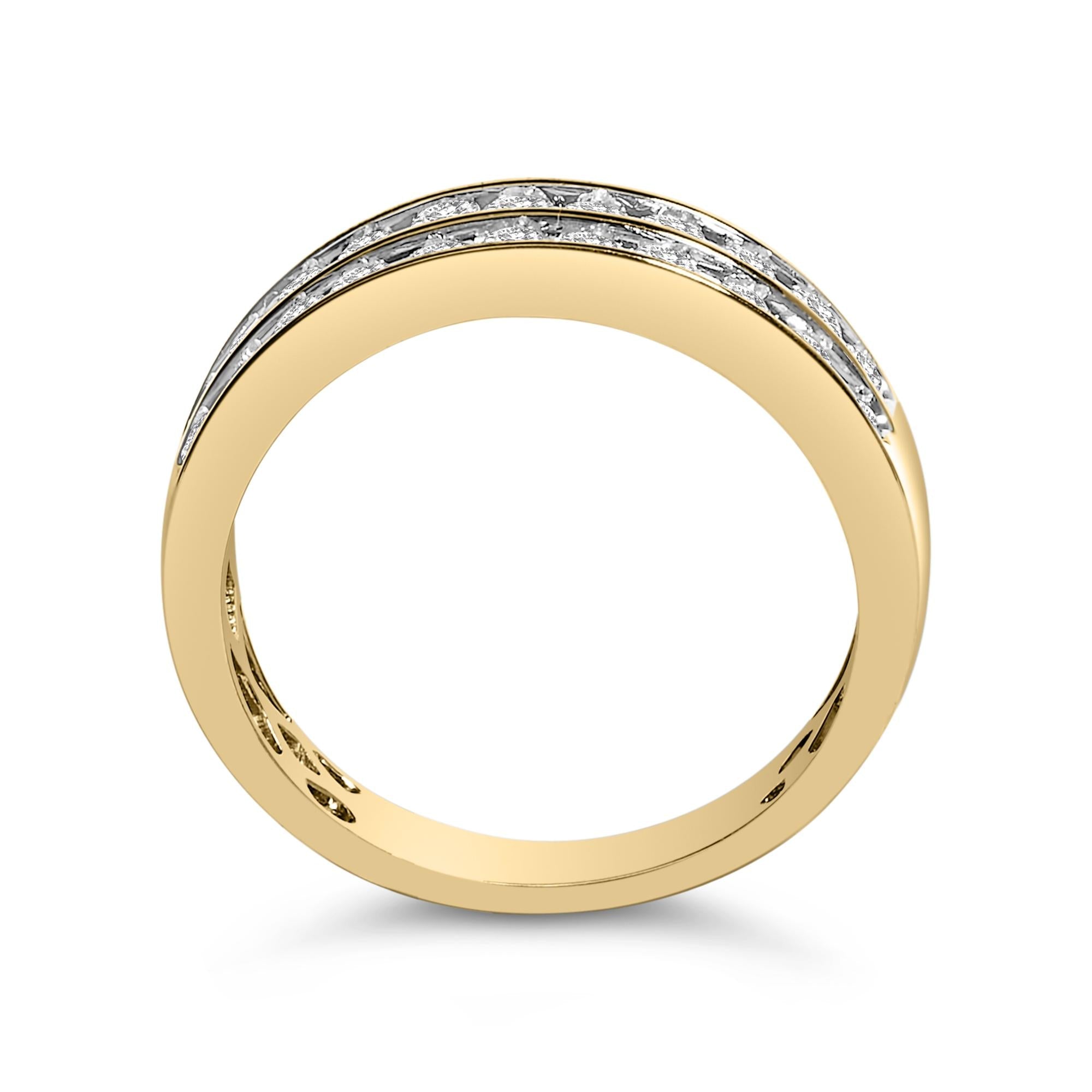 10K Yellow Gold Two-Row Diamond Band Ring (1 Cttw, J-K Color, I1-I2 Clarity)