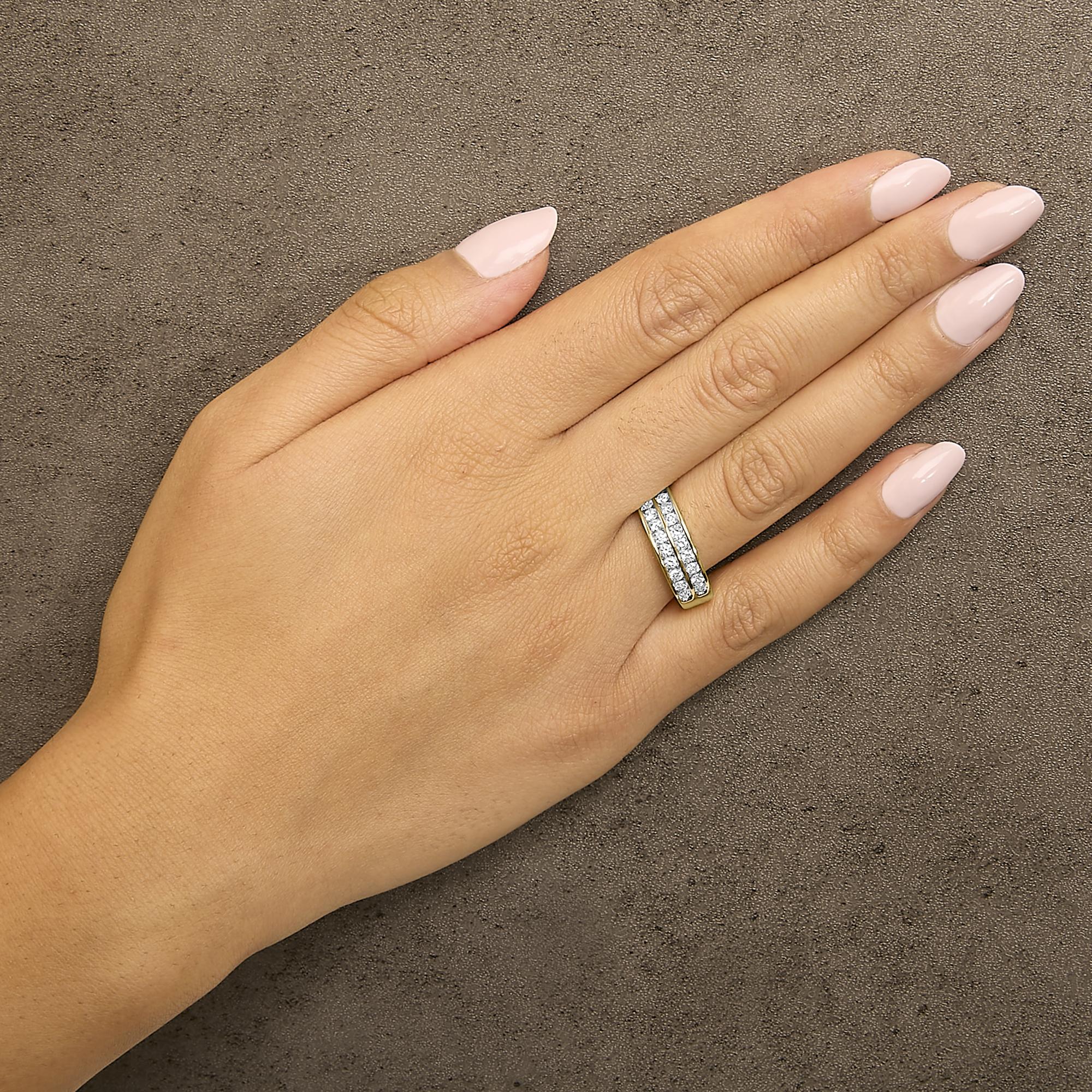 10K Yellow Gold Two-Row Diamond Band Ring (1 Cttw, J-K Color, I1-I2 Clarity)