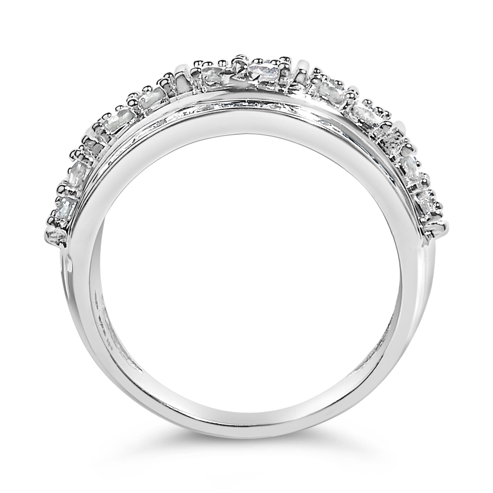 .925 Sterling Silver 2.0 Cttw Round & Baguette Cut Diamond Multi-Row Channel Set Tapered Cocktail Fashion Ring (I-J Color, I3 Clarity)